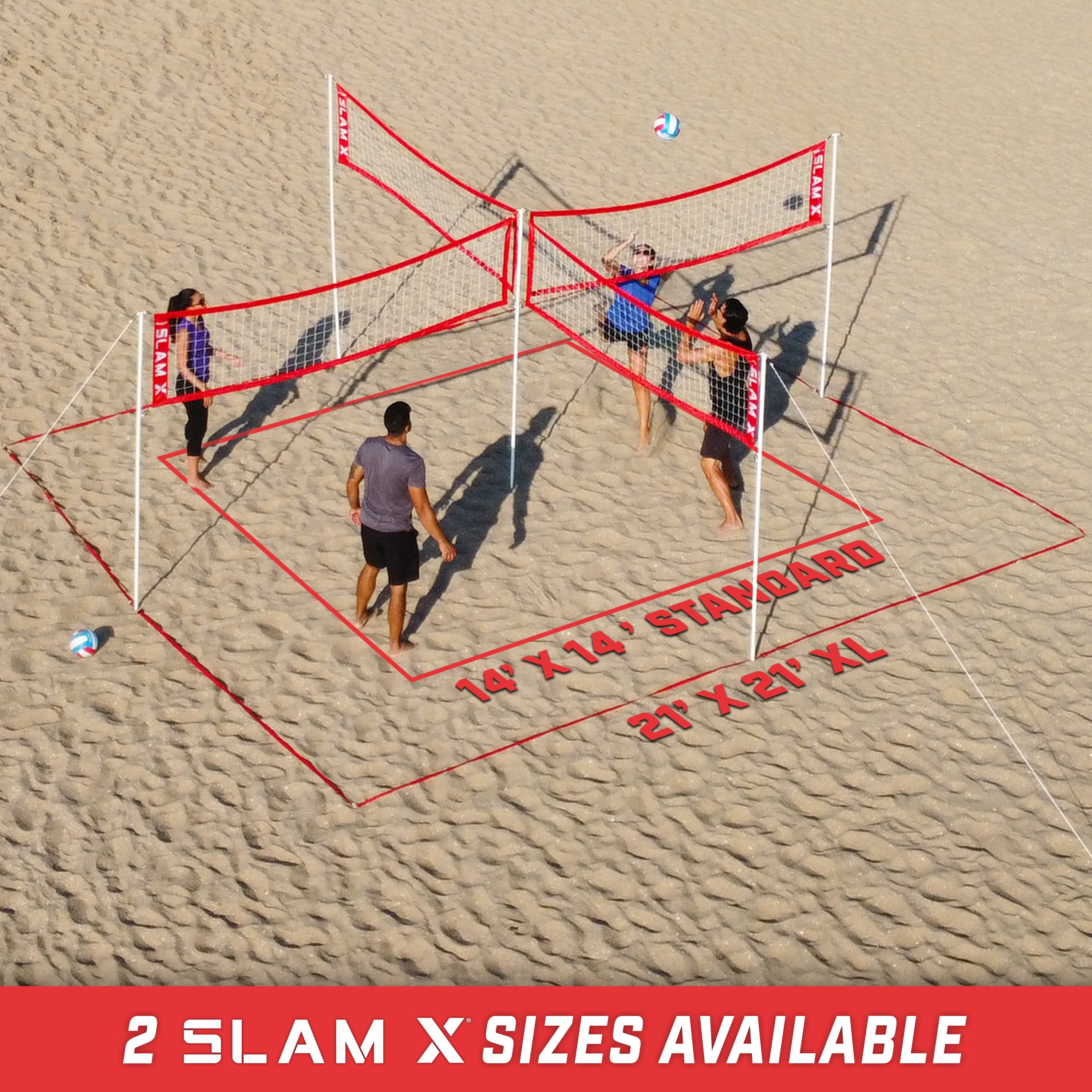 GoSports Slam X 4 Square Volleyball Game Set - Ultimate Backyard & Beach Game for All Skill Levels - 14 x 14 ft