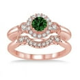thumbnail image 2 of 1.25 Carat Emerald & Diamond Antique Three Stone Flower Halo Bridal Set in 14k Rose Gold emerald and diamond engagement ring, 2 of 2