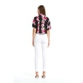 thumbnail image 2 of Women's Hawaiian Tie Front Crop Top Aloha Shirt in Pink Black Hibiscus Vine S, 2 of 5