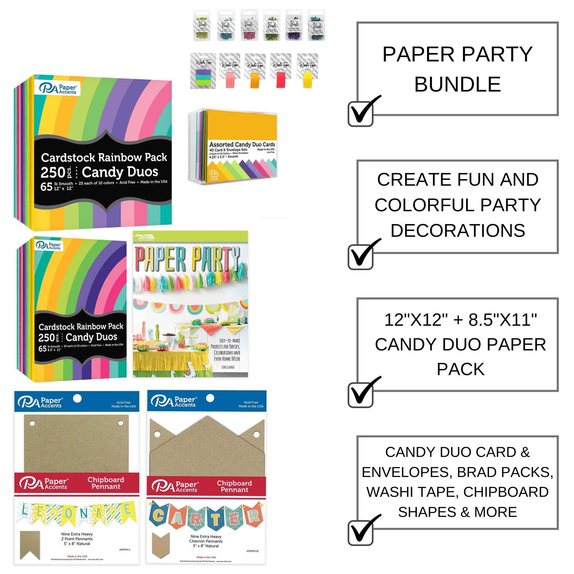 Leisure Arts Paper Party Bundle: Includes Colored Card Stock, Blank Cards For Card Making, And Envelopes Set, And Chipboard Shapes For Crafts - Perfect Diy Fun