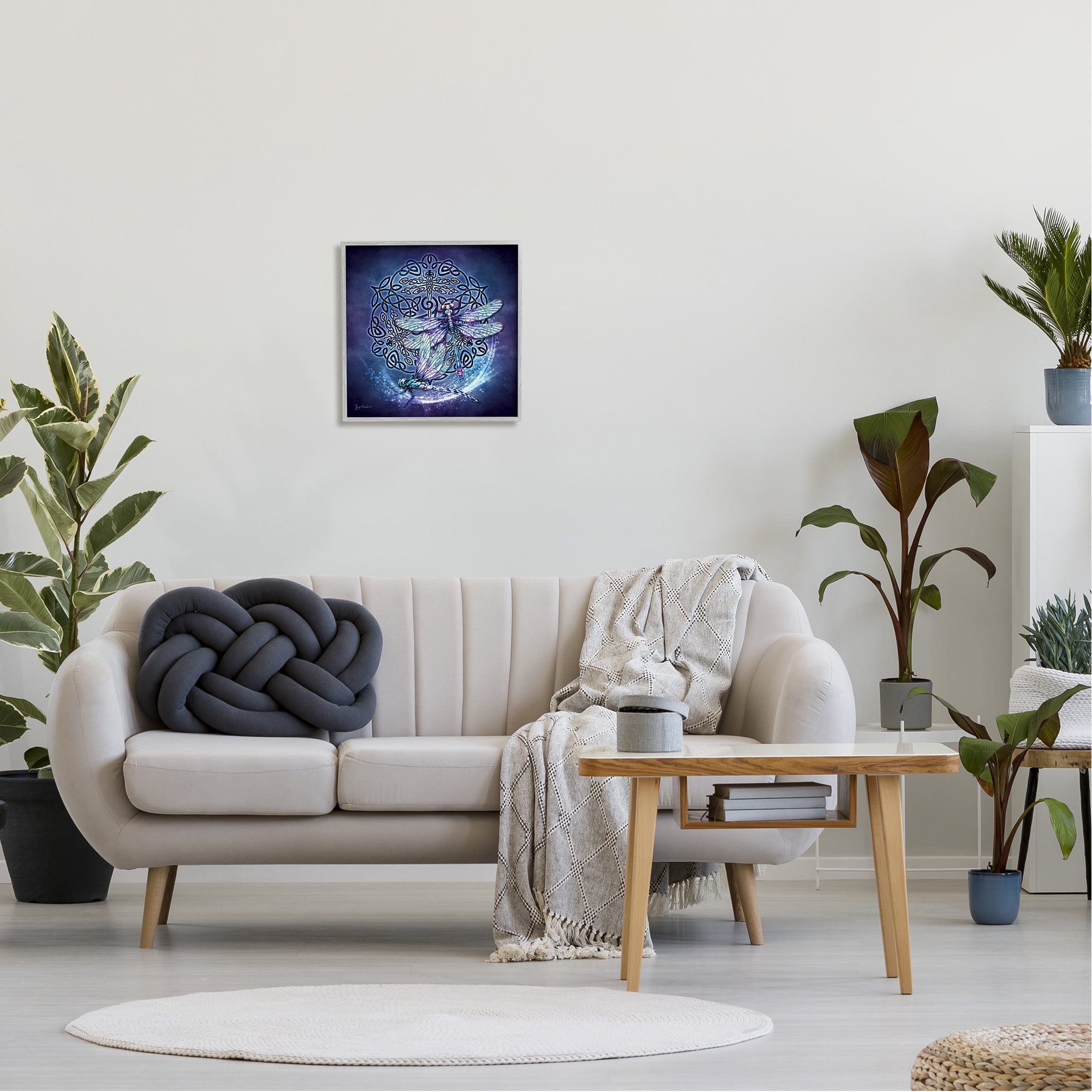 Stupell Industries Dragonfly & Celtic Knot Animals & Insects Painting Gray Framed Art Print Wall Art, 17 x 17