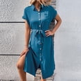 thumbnail image 3 of Dress For Women Casual V Neck Solid Color Short Sleeve Botton Dress Casual Dress Women Dresses with Pockets Fashion Dresses for Women Summer Summer Dress Women Casual Womens plus Size Summer Dresses, 3 of 8
