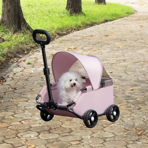 Carroller de mascotas 4 ruedas Corredor de perros Ligero, transportista de viajes de mascotas, carrito de mascotas desmontable para pequeños gatos de rosa