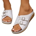thumbnail image 2 of Dweltoz Women's Platform Slide Sandals Slip-On Open Toe 2 Straps Adjustable Buckle Slip Comfort Shoes Cork Footbed Synthetic Leather Beach Lightweight Slides,White 41, 2 of 6