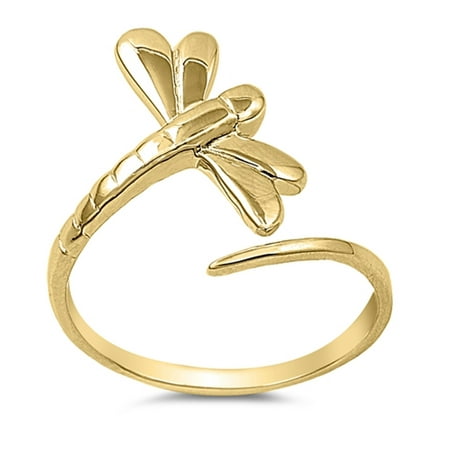 - CHOOSE YOUR COLOR Gold-Tone Dragonfly Open Animal Ring New .925 Sterling Silver Band (Yellow Gold-Tone/Ring Size 4)