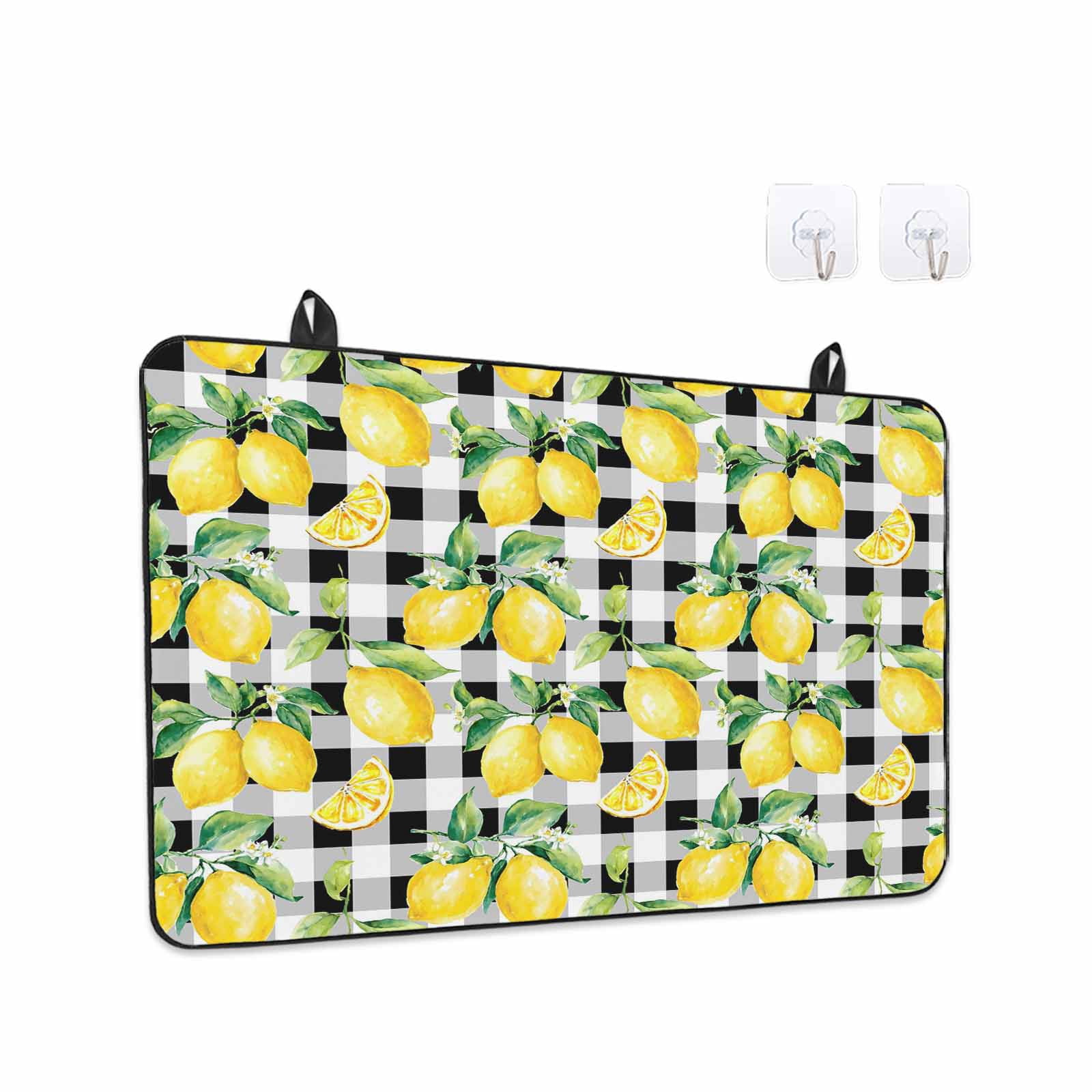 Lemon Yellow Stove Top Cover for Electric Stove, Heat-proof & Non Slip Glass Top Stove Cover Protector, Watercolor Fruit Black White Buffalo Plaid Kitchen Flat Cooktop Rubber Mat 24x21 Inches