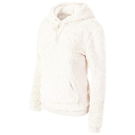 Made by Olivia Women's Super Soft Sherpa Front Pocket Hoodie Pullover Ivory