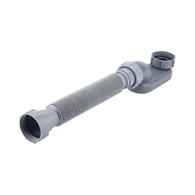 trampa en p de perfil bajo de 1 1/2 tubo de drenaje de ducha de bañera flexible trampa en p plana desagüe de bañera independiente para. Trampa P plana gris en vista frontal con tubo corrugado flexible extensible y conexiones roscadas de 1 1/2 pulg.; diseño de bajo perfil para instalación en plato de ducha o bañera, fondo blanco. También suele usarse para acomodar desagües en espacios reducidos donde se requiere ajuste flexible.