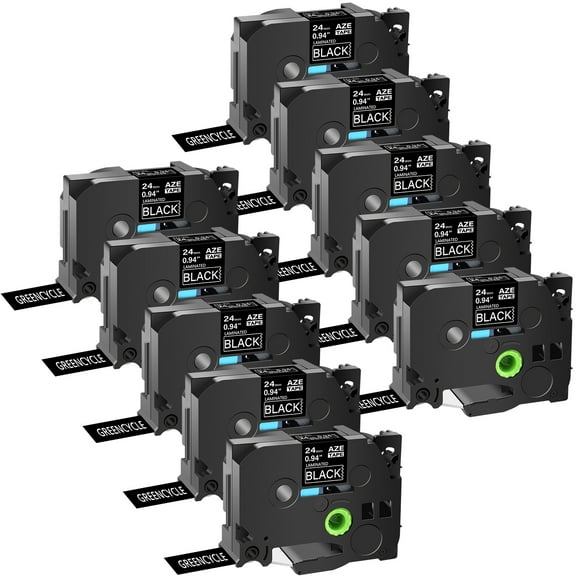 GREENCYCLE 10PK Compatible for Brother P-touch White on Black 24mm 8m TZ TZe TZe-355 TZ-355 TZe355 TZ355 Laminated Label Tape