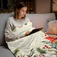 thumbnail image 5 of Christmas Floral Flannel Blanket for Bed,Travel and Camping, Red White Flowers Green Leaf Vintage Letter Super Soft Cozy Blanket for All Seasons 50"x80", 5 of 9