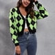 thumbnail image 5 of Cárdigan Cárdigans para mujer Abrigo Casual Rombo Enrejado Blusas Tejido Frente Abierto Suéter Corto Abrigo de Mujer, 5 of 9