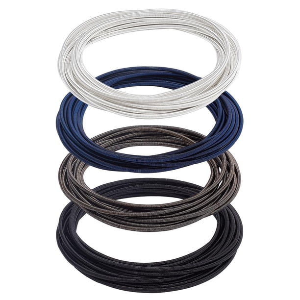 Pulseras de cuerdas de guitarra de 4 colores, 48 unidades, de acero de 7,5 pulgadas, con espiral, calibre 15, apilables y elásticas.