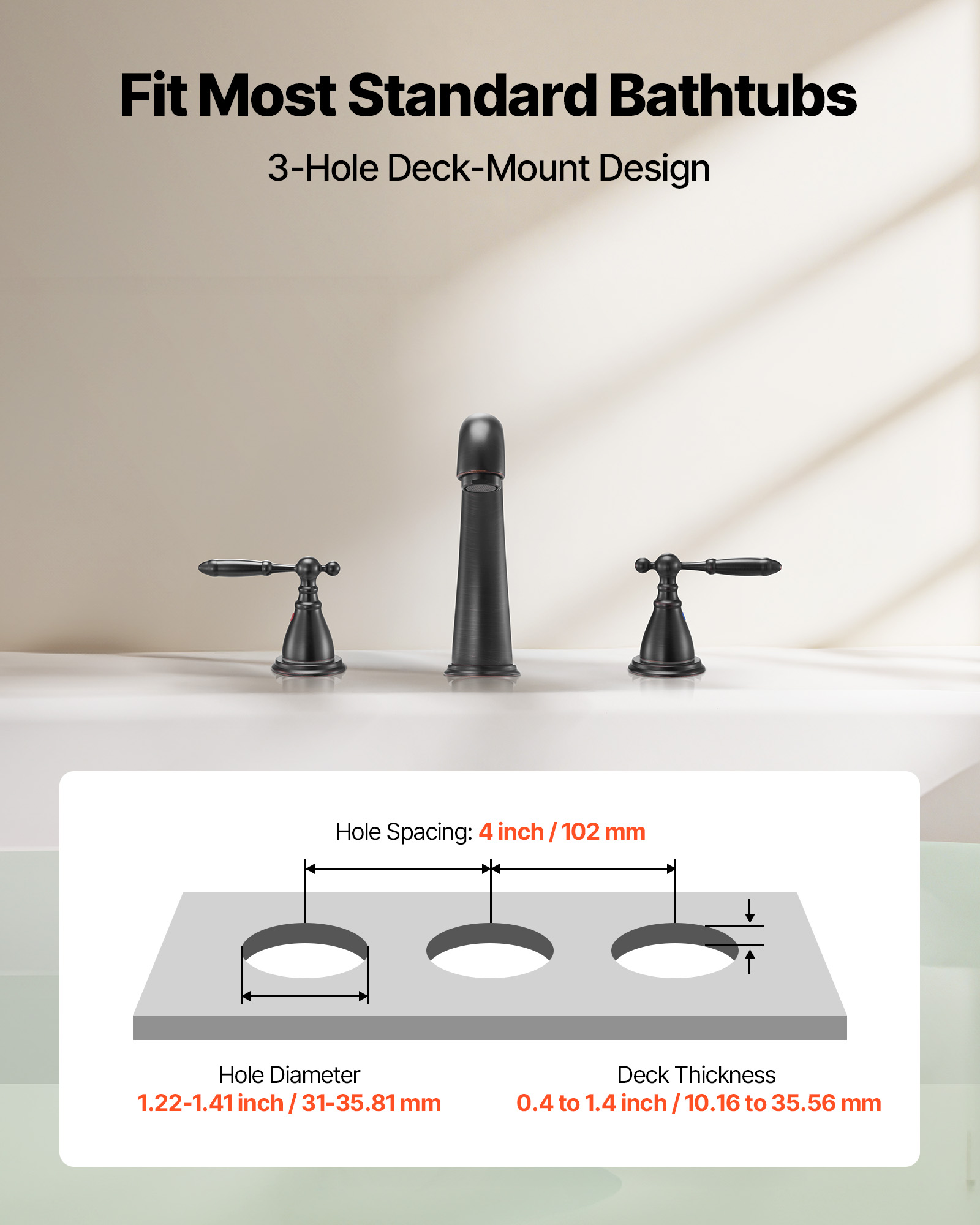 VEVOR Roman Tub Faucet, 3 Hole Waterfall Bathtub Faucet, Gooseneck Bath Tubs Faucets Set with 2 Handles, Roman Tub Faucets Deck Mount for Pet Washing, Adult Bathing, Bronze, Temperature Control