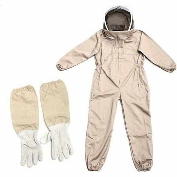 Beekeeping Clothing with Gloves, Natural Cotton Beekeeper Suit with Fencing Veil Unisex (XL).