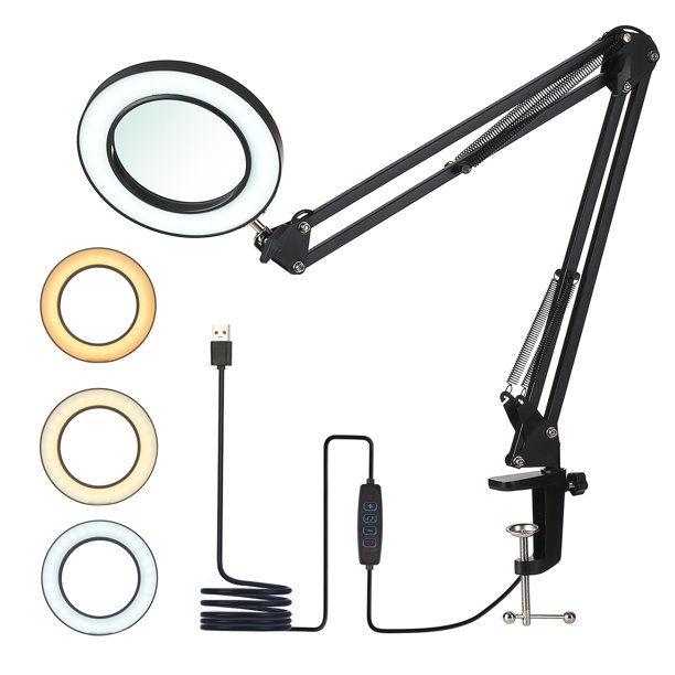 Neoglint 8X Magnifying Glass with Light, LED Magnifying Desk Lamp with