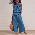 thumbnail image 2 of AzureSilk Summer Outfits For Women's Linen 2 Piece Outfits Sleeveless Ruffle Top Wide Leg Pants Summer Loungewear Beach Sets Vacation Outfits For Women, 2 of 4