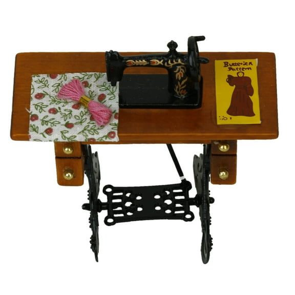 1/12 Scale Vintage Treadle Sewing Machine & Table Dollhouse Miniature Accessory