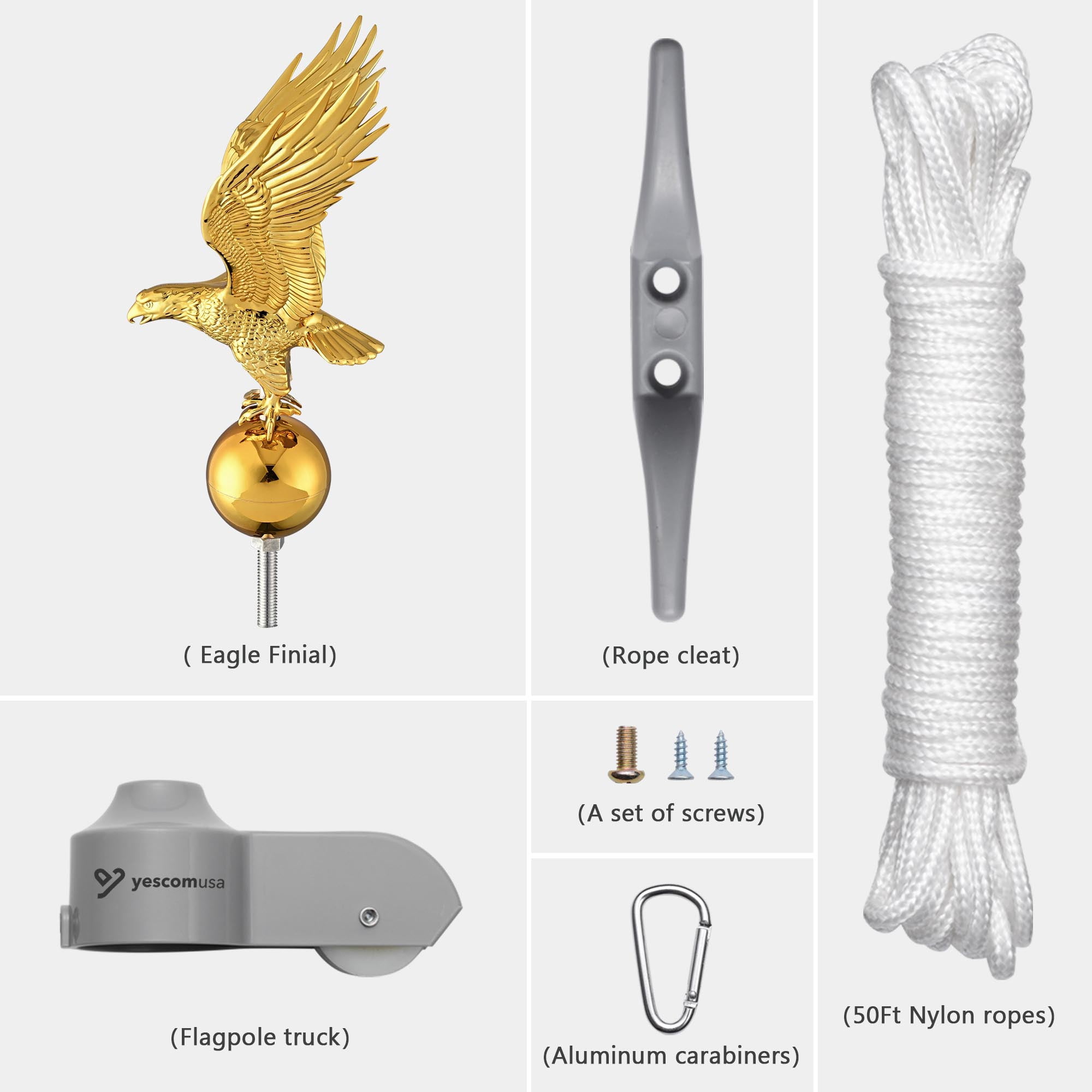 Yescom Flagpole Repair Parts Kit Topper Eagle Top Final Cleat Clip for 20/25/30 Ft Pole for 2" Diameter Flag Pole