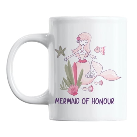 Cute Mermaid of Honour White Ceramic Coffee & Tea Mug for a Maid of Honor (11oz)