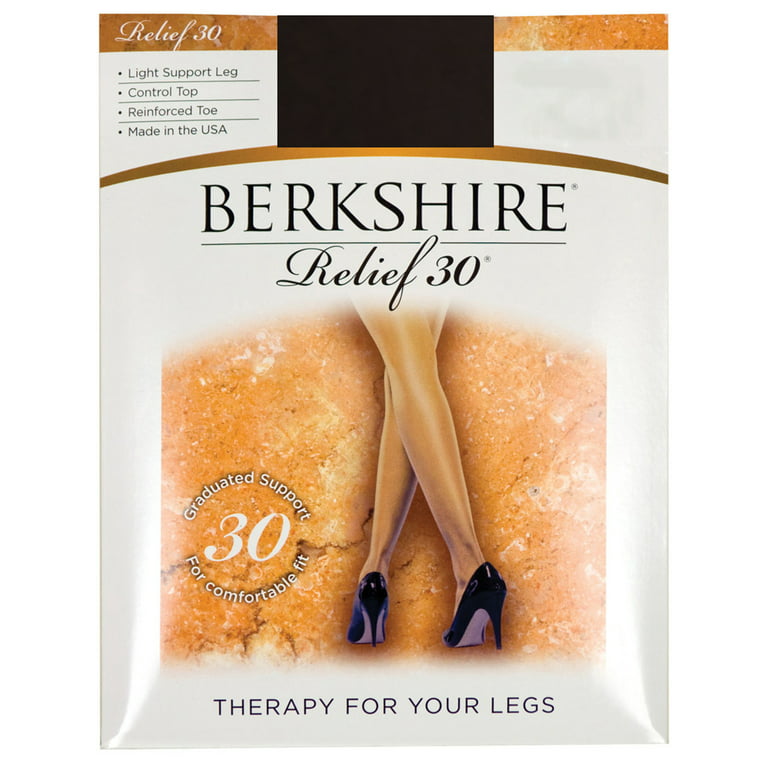 Berkshire Relief Light Support Leg Control Top Graduated Compression 30  Denier Pantyhose - Reinforced Toe Stockings, Nude, 8101