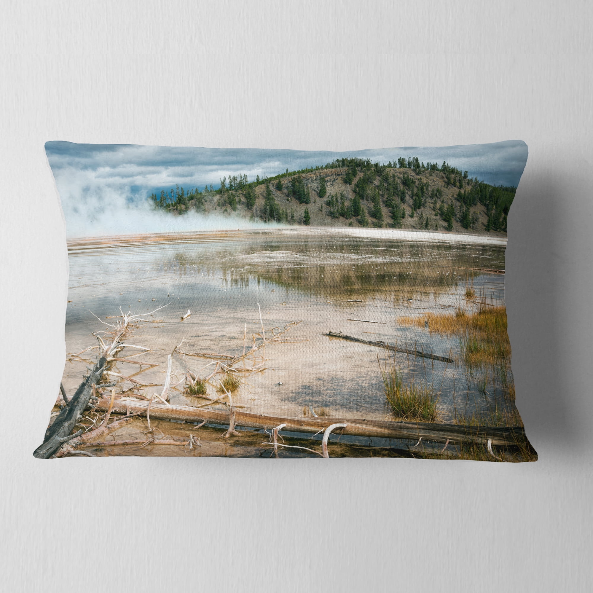 Designart Grand Prismatic Spring - Landscape Photography Throw Pillow - 12x20