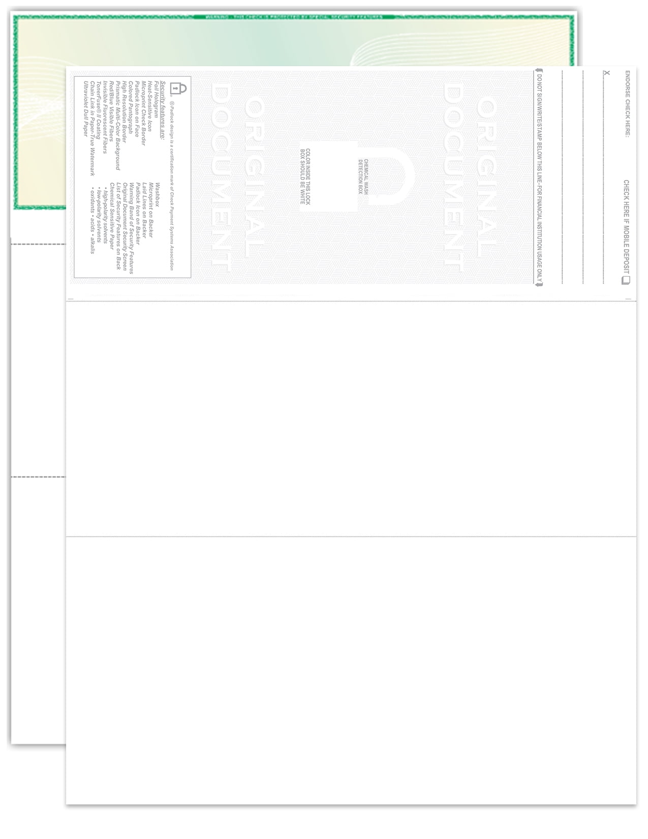 EZ Checks Blank Hologram High Security Laser Business Checks | Check at Top (Green/Yellow) | 500 Sheets | Compatible with QuickBooks
