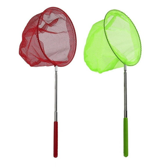 2x Catching Catching Butterfly Net Fishing Net Bag Stainless Steel Telescopic Fishing Net Tool Green & Red