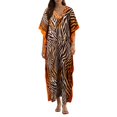 thumbnail image 1 of Robes pour Femmes Col en V Imprimé Maillot de Bain Robe de Plage Grande Taille Robe Grande Taille Marron Taille Unique, 1 of 7