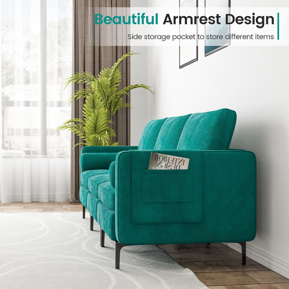 Finihen Sectional Sofa Couch, 3-Seat Sofa Sectional with Side Storage Pocket and Metal Leg, for Living Room, Bedroom, Teal Finihen Sectional Sofa Couch, 3-Seat Sofa Sectional with Side Storage Pocket and Metal Leg, for Living Room, Bedroom, Teal