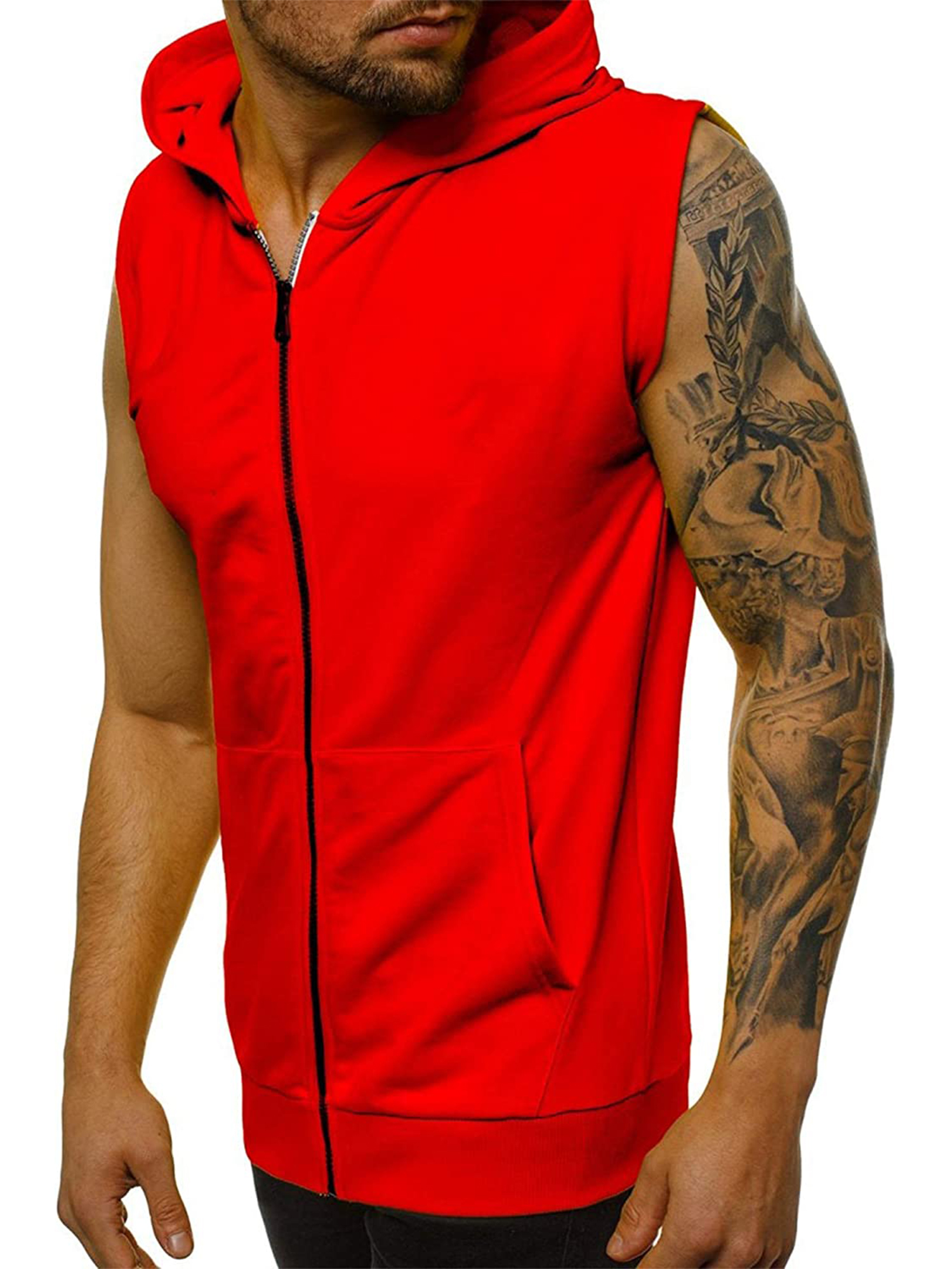 Frontwalk Men Tank Top Solid Color Summer Vest Hooded Neck Hoodies Beach  Regular Fit Jacket Sleeveless Tops Red XXXL - Walmart.com