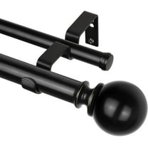1 Inch Double Curtain Rod 72 to 144 Inches(6-12 Feet), Black Telescoping Curtain Rods for Windows 66 to 120 Inches, Heavy Duty Drapery Rod with Round Finials