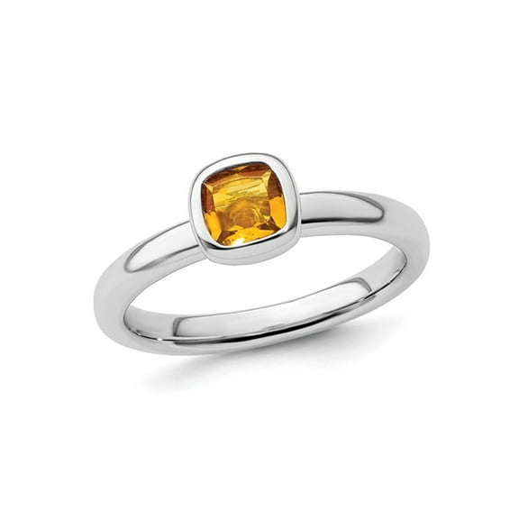 Gem & Harmony 1/2 Carat (Ctw) Cushion-Cut Citrine Ring in Sterling Silver for Women