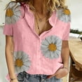 thumbnail image 2 of Cute Party Summer Tops for Women Plus Size Button-Up Comfy Womens Blouses Trendy Tunics V Neck Daisy Print Loose Shirts for Women Dressy Short Sleeve Casual Tshirt, 2 of 5