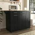 thumbnail image 2 of DEALTOPS 46" Kitchen Island with Drop Leaf, Kitchen Storage Cart with 3 Tier Pull Out Cabinet Organizer, Internal Storage Rack, Rolling Kitchen Cart on Wheels with Towel Rack for Kitchen-Black, 2 of 12