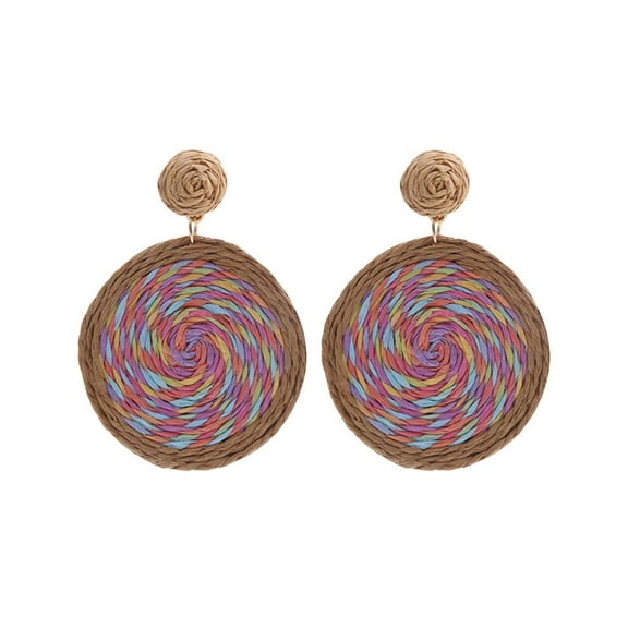 KDSJSXW Gold Studs Rattan Earrings Rattan Ball Ring Pendant Earrings Women's Handmade Earrings Braided Rattan Raffia Earrings Summer Beach Accessories Gifts Earrings Studs (Multicolor,One Size)