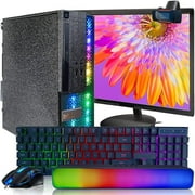 Customized PC Black Treasure Box RGB Dell Desktop Intel Core I5 up to 3.6G, 16G, 512G SSD, WiFi, BT, RGB Gaming Keyboard&Mouse, DVD, New 24" 1080 FHD LED, RGB Sound Bar, Win 10 Pro Pre-Owned(Like New)