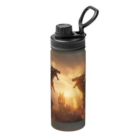 

Uemuo Castle Cool Fire Dragon 18OZ Insulated Kettle Sports Water Bottle Stainless Steel Kettle Vacuum Insulated Flask Flip Lid Travel Mug