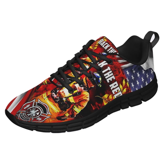 Back The Red Firefighter Running Shoes Sneakers Mesh Black Size 3.5