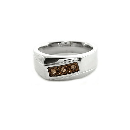 Men's Brown Diamond Accent Three-Stone Sterling Silver Ring