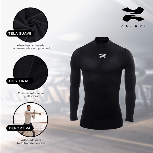 Playera Deportiva Manga Larga Unisex Licra de Compresion Comoda y Fresca negro M ZAPARI Licra Deportiva