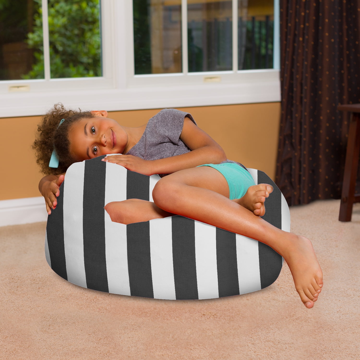 Posh Creations Bean Bag Chair, Kids, 2.25 ft, Gray Stripes