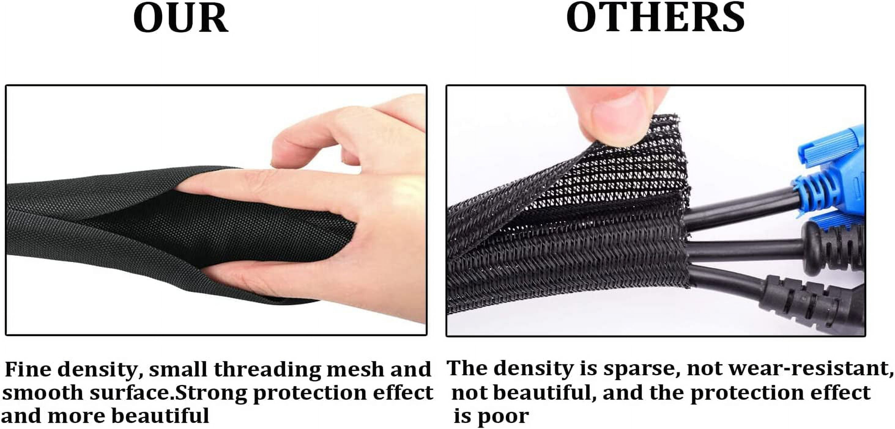 Black Braided Cable Management Sleeves Wire Loom Tubing Cord Protector Self-Wrapping