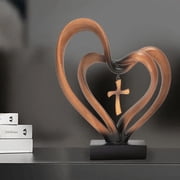 Easter Jesus Entwined Hearts Cross Decor, Wooden Table Ornaments for Home, Catholic Religious Gift, Heart Statue with Jesus Cross Decorations for Home Decor and Desktop Ornaments