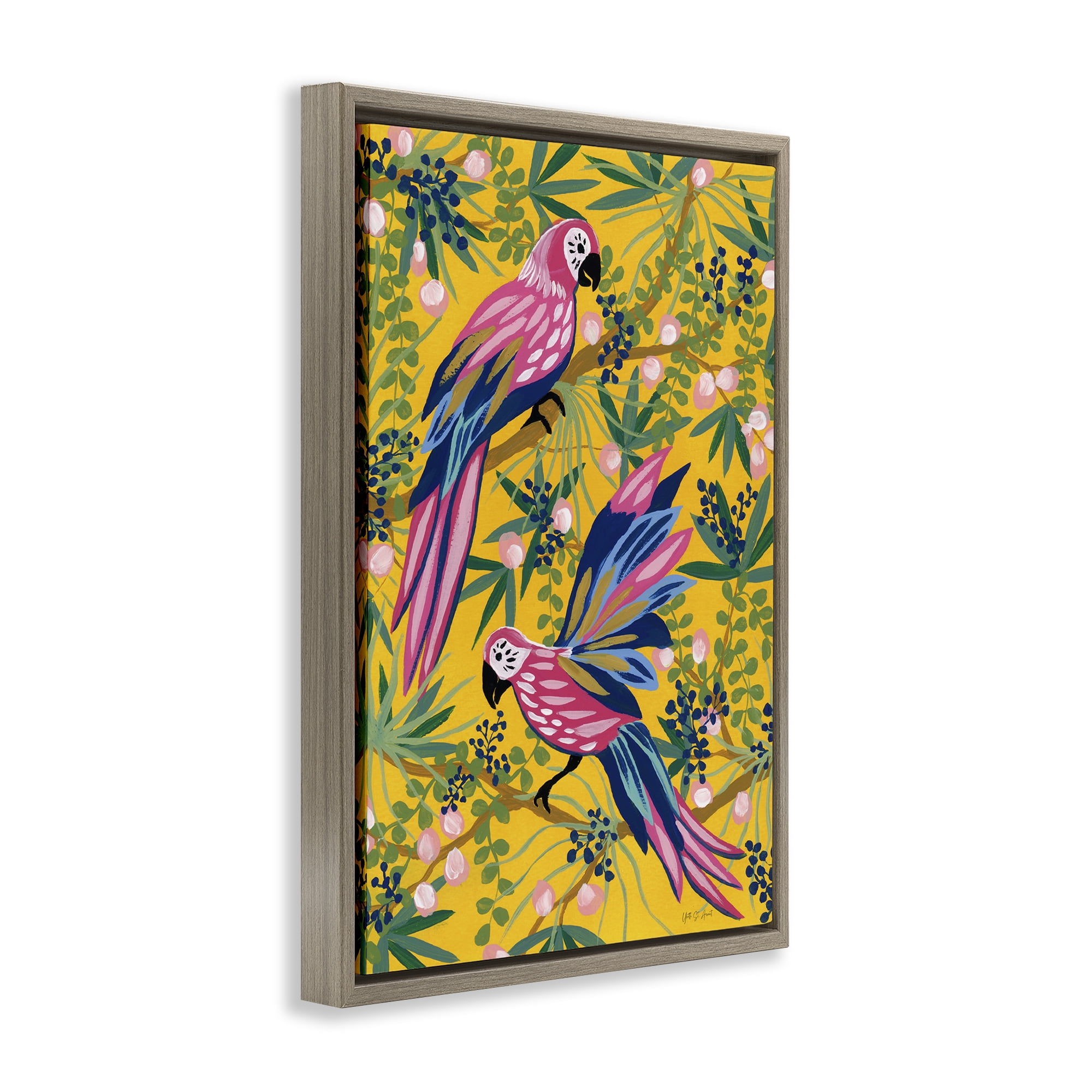 Stupell Industries Maximalist Parrots Pattern Animals & Insects Painting Brown Floater Framed Canvas Art Print Wall Art, 21 x 31