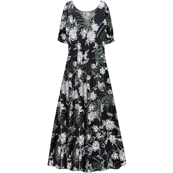 Large Tall Womens Dress Silver Glitter Floral Print Short Sleeve High V-Neck Princess Cut