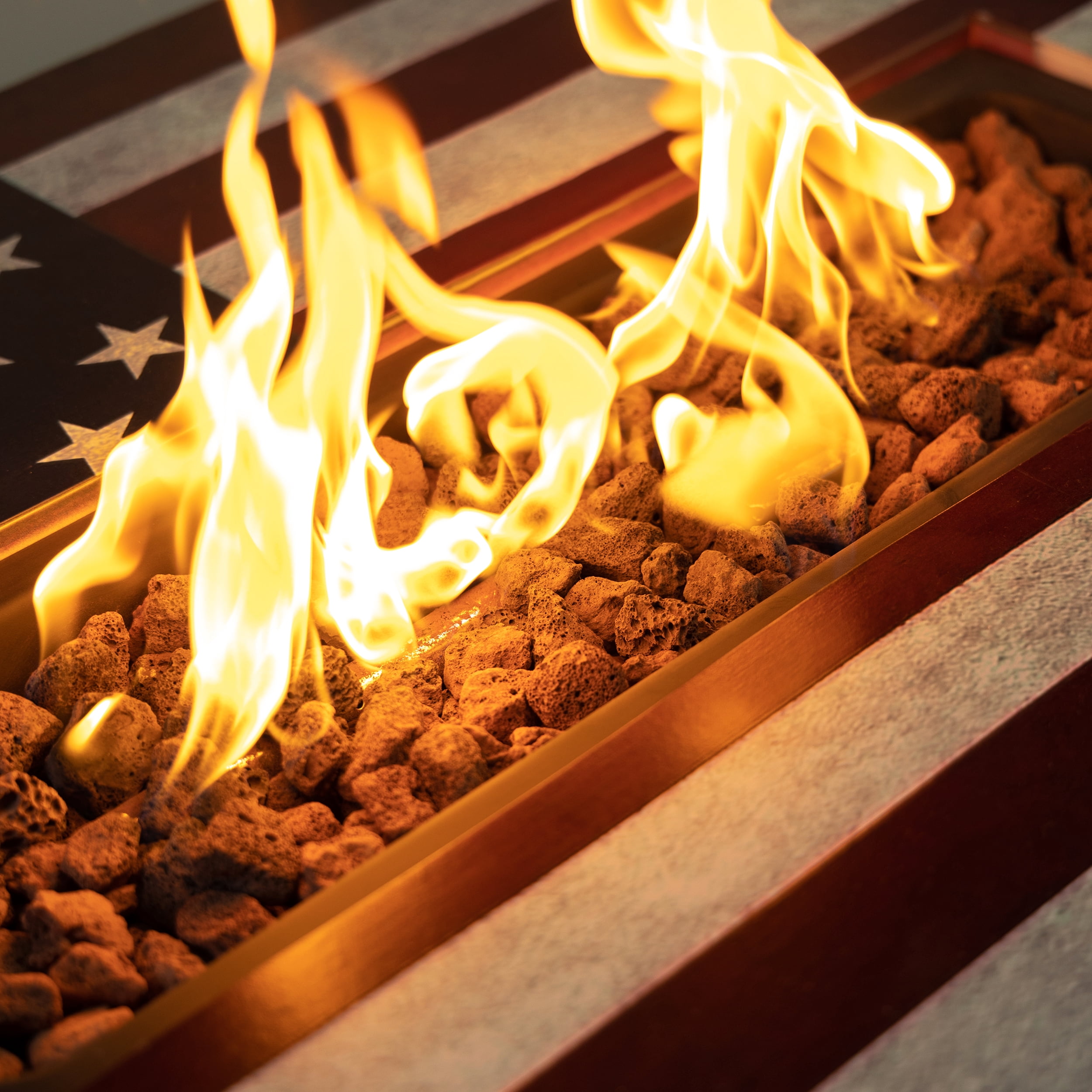 Deko Living 40 Inch Rectangular Commemorative Outdoor Propane Gas Fire Pit Table 50,000 BTU Propane with Lava Rock Filler