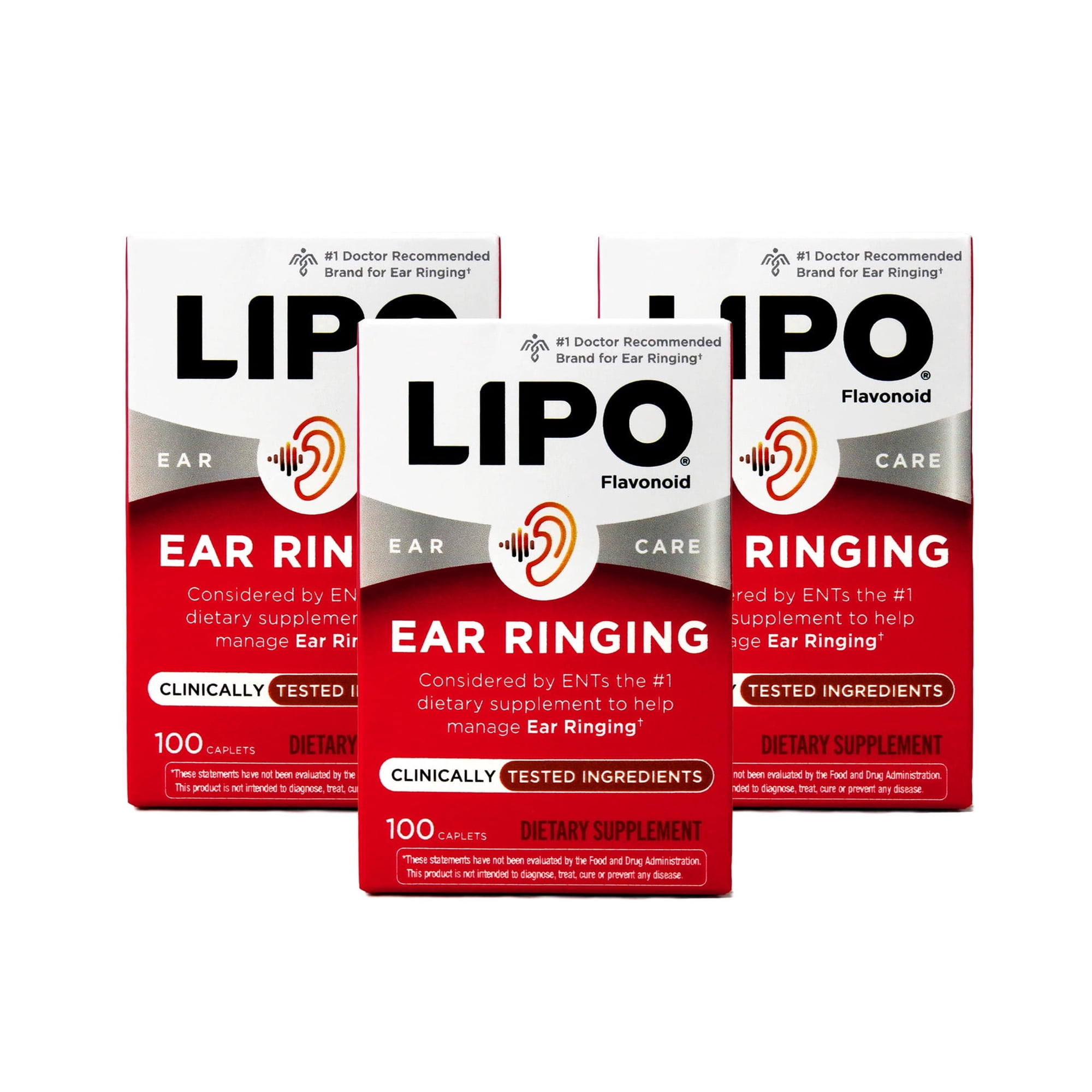 Lipo Flavonoid Ear Ringing Relief Supplement, 100 Caplets (pack of 3)