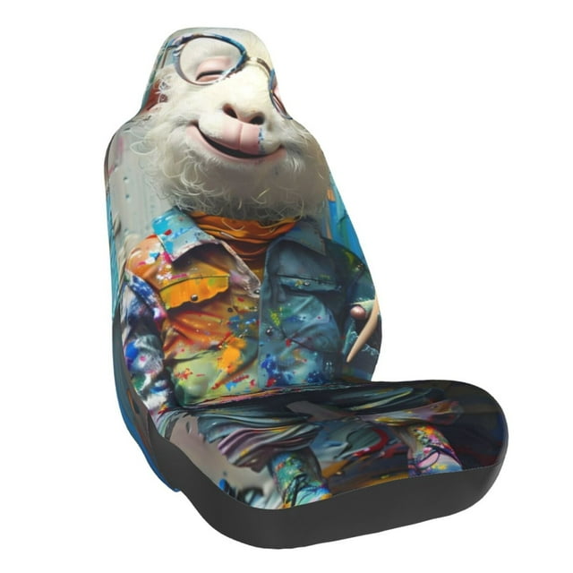 Wukai Whimsical Goat Artist Full Set Car Seat Covers with Soft Padding Universal Auto Front Seats Protector and Cushion Mat