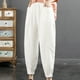 thumbnail image 3 of Pantalones harem cortos de talla grande - Pantalones de lino de cintura alta con parches de encaje, 3 of 8