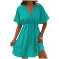 thumbnail image 1 of QIPOPIQ Robe Midi à Col en V pour Femme, Cache-Maillot, Manches Courtes, Dentelle, Été, Tenue de Plage, Décontractée, Cache-Maillots, Liquidation, 1 of 5